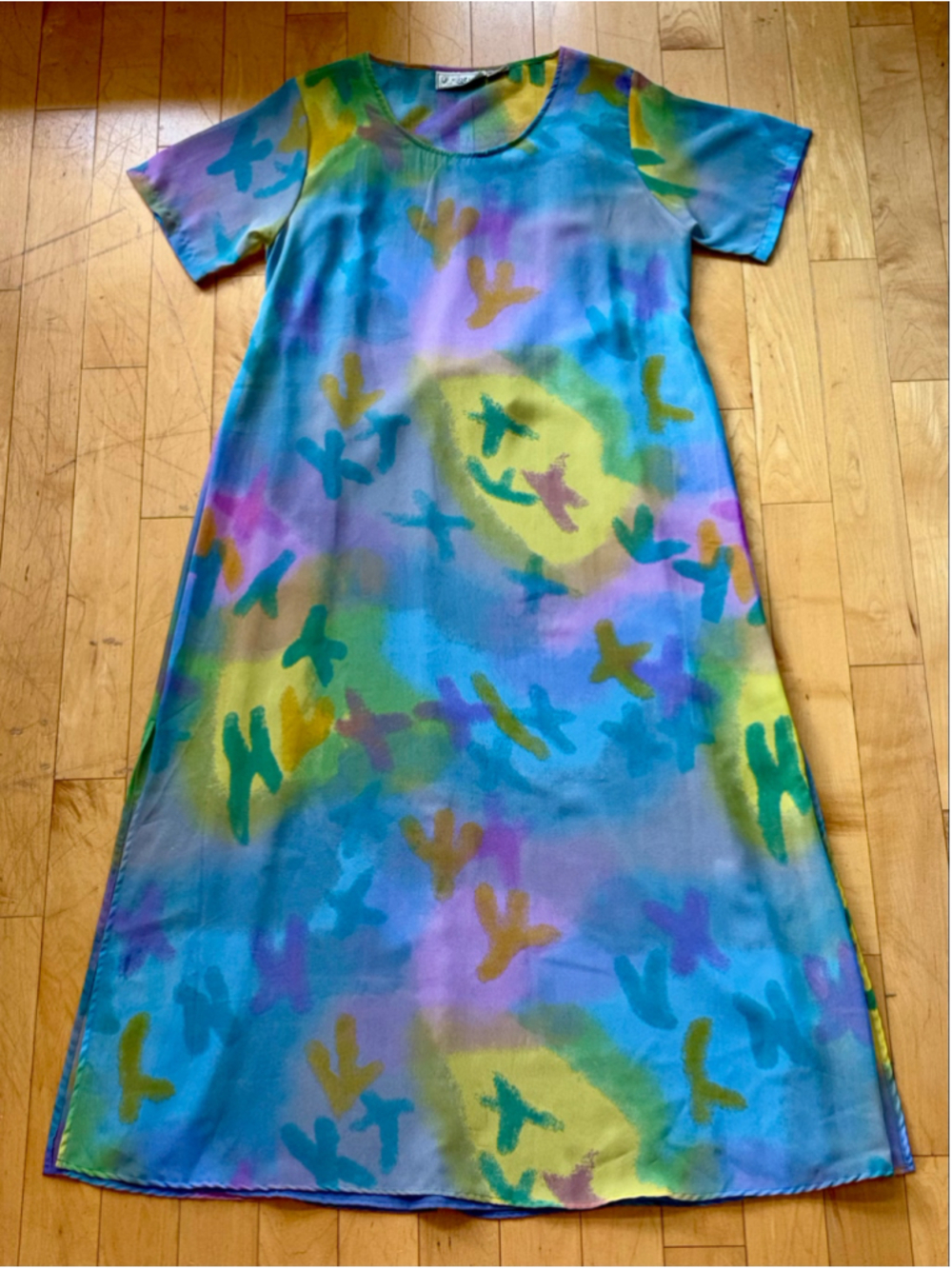 Vintage Pastel Maxi Sheer Sheath Tie Back Dress - Picture 4 of 6
